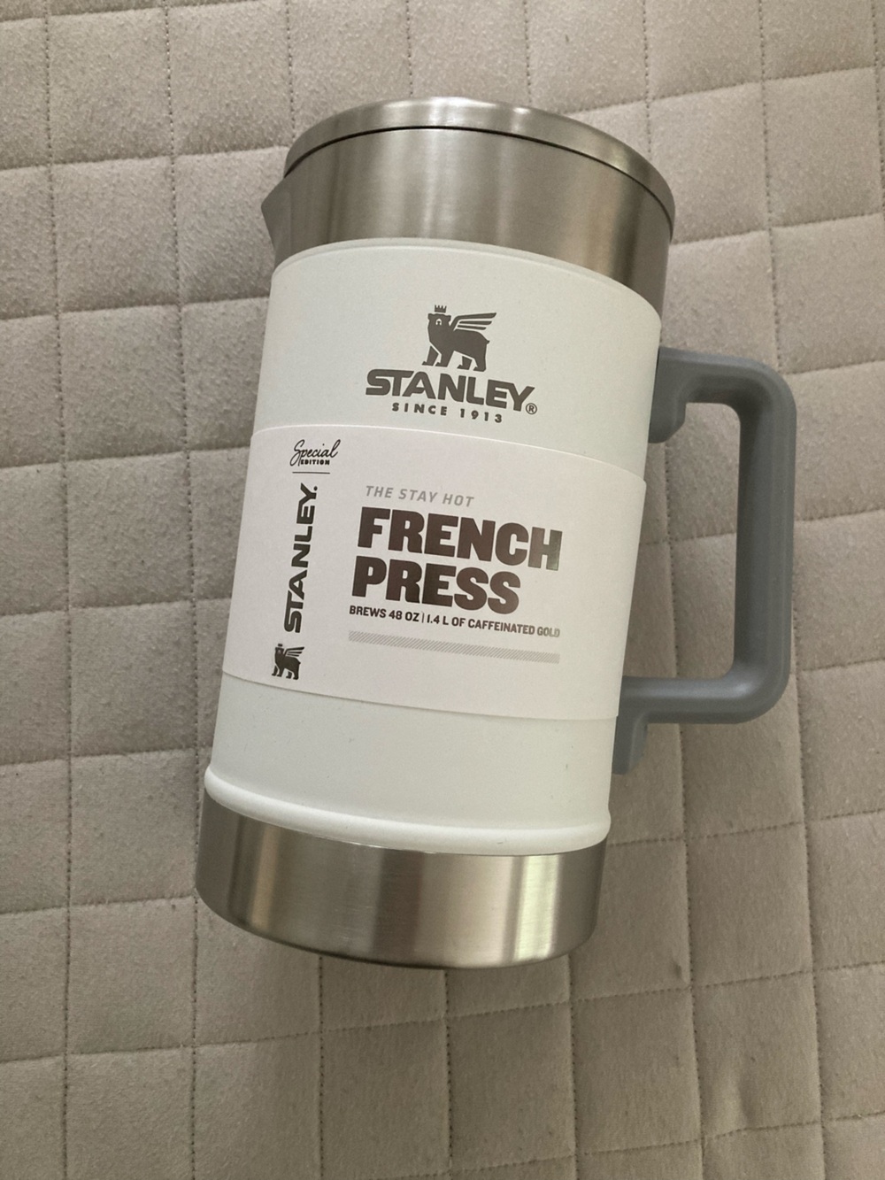 Stanley White & Silver French Press Coffee Maker with Gray Handle